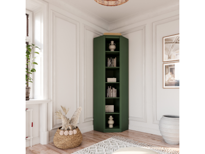 Estante de Canto em Madeira Maciça – Acabamento na cor verde com cera | Coleção Biblioteca